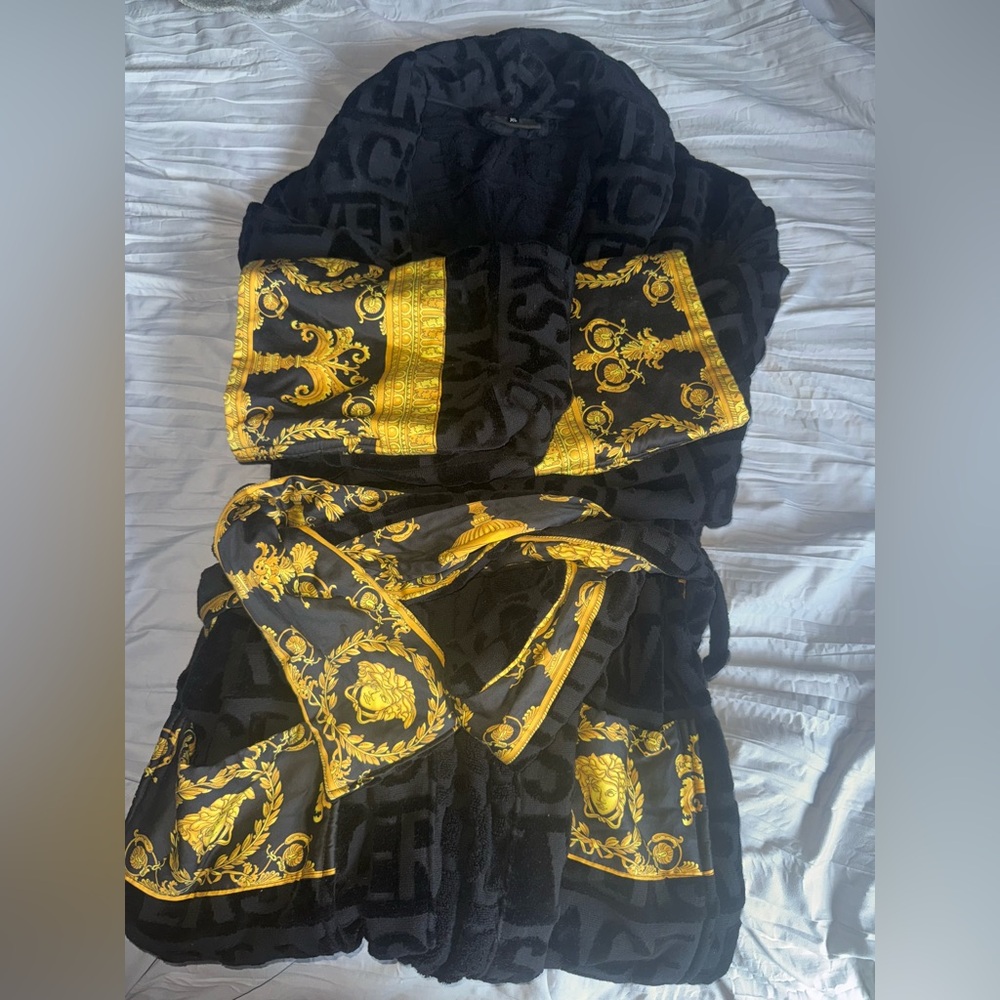 Versace Black and Gold Baroque Robe
